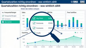 Ein Analyst nutzt wichtige Aktienanalyse Kennzahlen wie KGV, KUV und Dividendenrendite zur Bewertung von Unternehmen am Monitor.