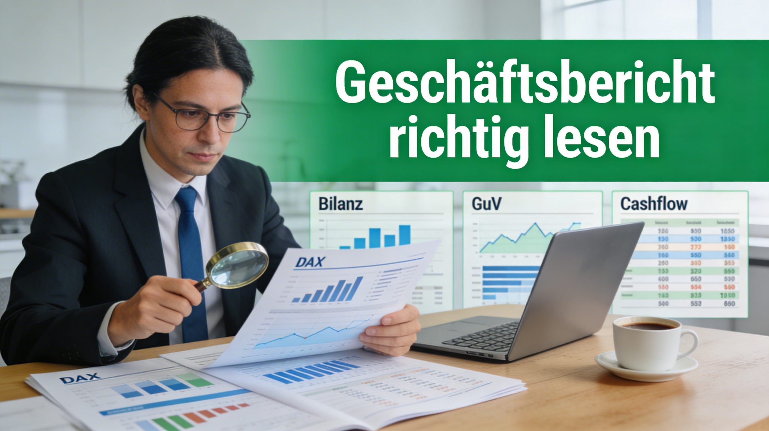Wie lese ich einen Geschäftsbericht richtig? – Lupe über Bilanz, GuV und Cashflow für Anfänger.